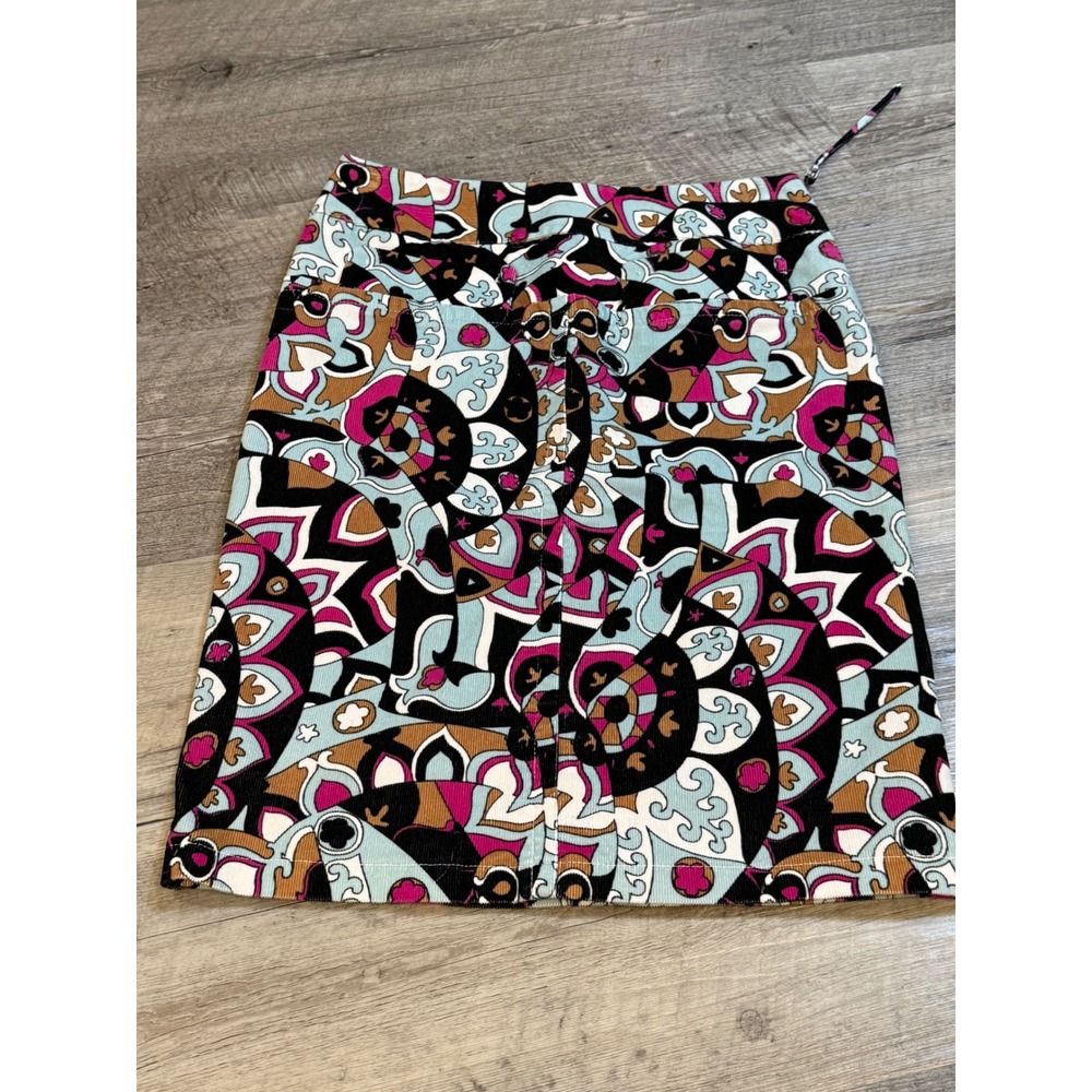 ET CETERA Women's Size 0 Corduroy A-Line Mini Skirt Colorful‎ Geometric Print